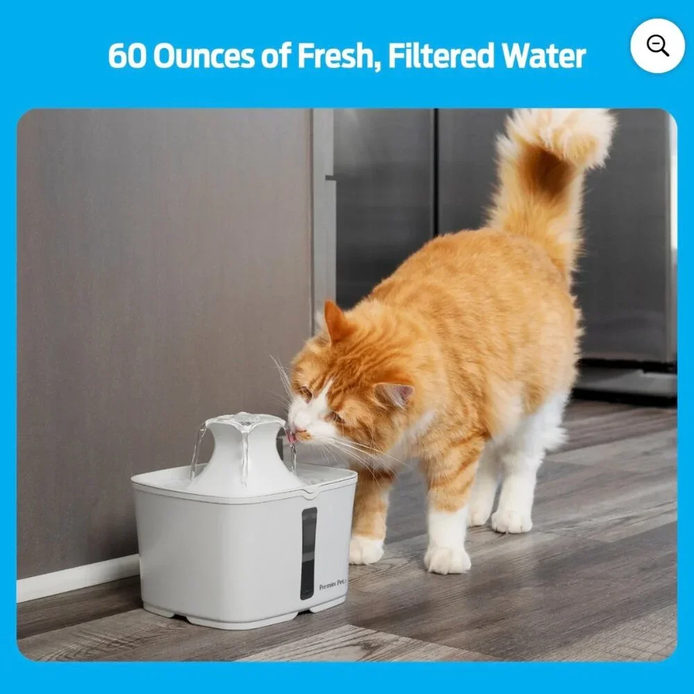 Premier Pet 60 oz. Pet Fountain, Automatic for Cats, Filters Included, White